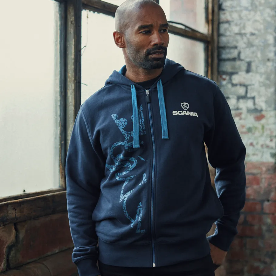 Pulls & Sweats*Scania Sweat à capuche bleu marine avec demi-griffon et fermeture éclair